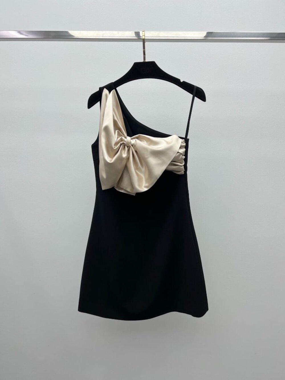 Valentino Black Mini Dress With A Large Bow And One-Shoulder Design
